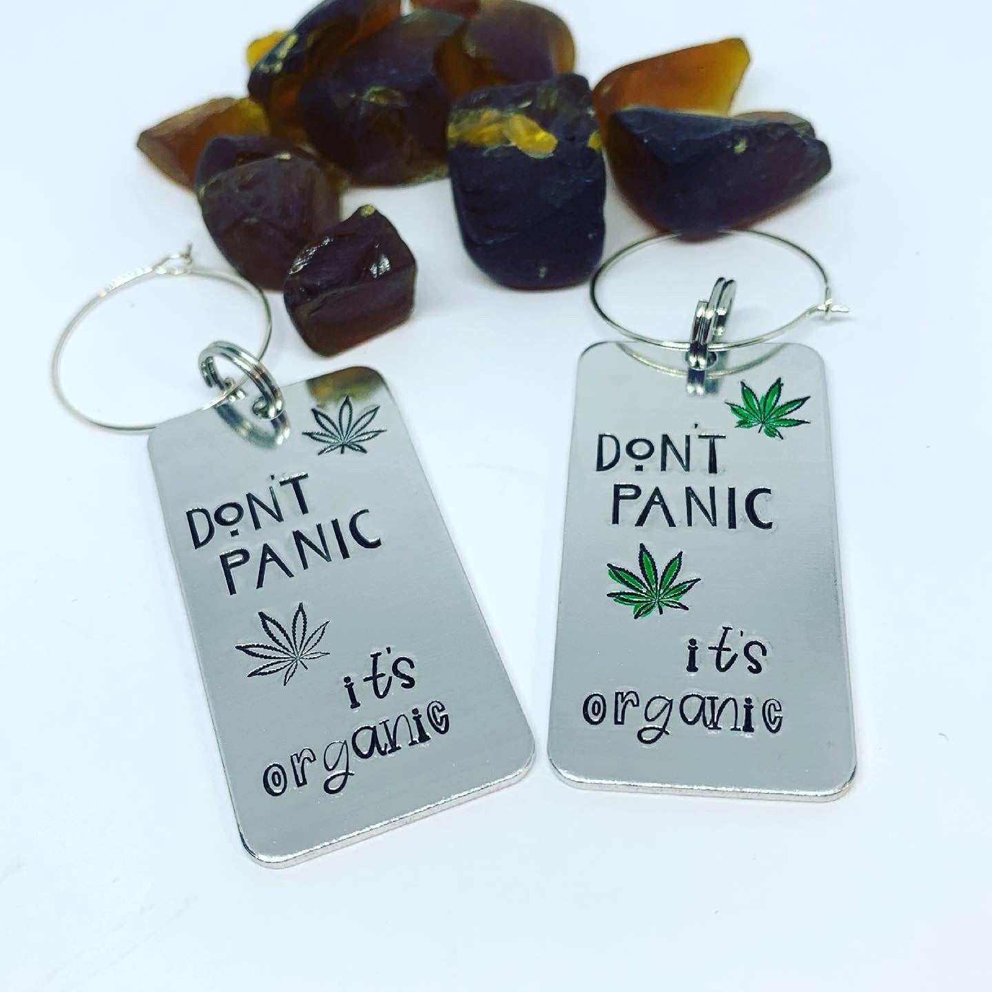 Don't Panic It's Organic Key Ring | Necklace | Earrings | Hemp | Marijuana | Hand Painted | Pot Leaf | Let It Go | CBD