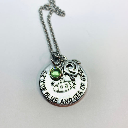 ... sky of blue and sea of green - Hand Stamped Necklace
