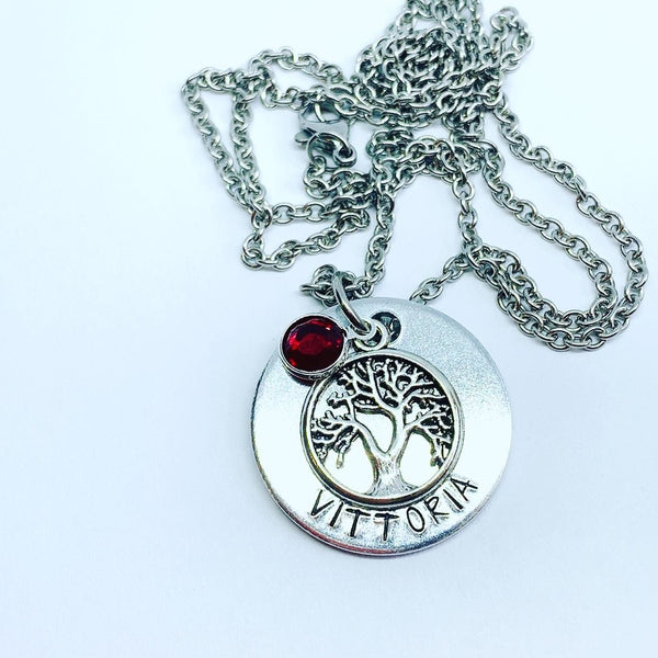 Tree of Life (Birthstone Optional) - Hand Stamped Necklace - Personalize Me!