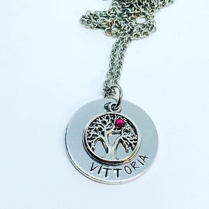 Tree of Life (Birthstone Optional) - Hand Stamped Necklace - Personalize Me!
