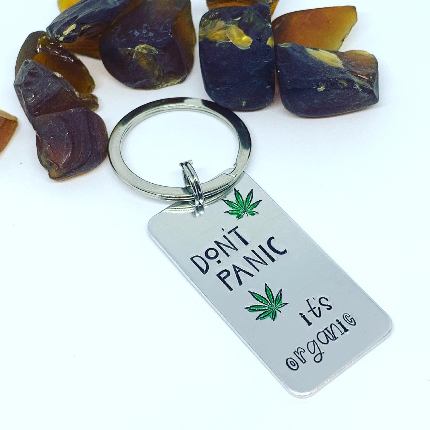 Don't Panic It's Organic Key Ring | Necklace | Earrings | Hemp | Marijuana | Hand Painted | Pot Leaf | Let It Go | CBD