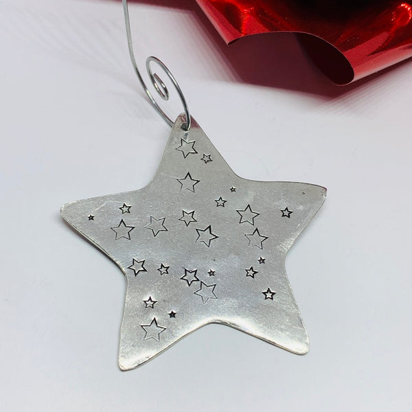 Oh Holy Night - Hand Stamped Ornament | Pewter Star Ornament | Christmas Ornament Religious | Hand Crafted Pewter Ornament | Holiday | Tree Decoration