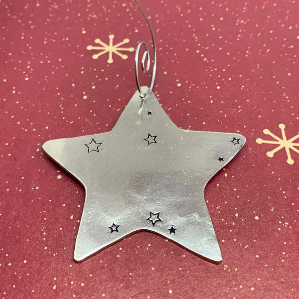 BELIEVE - Hand Stamped Pewter Star-Shaped Ornament | Christmas Tree Ornament | Hand Stamped Star Ornament