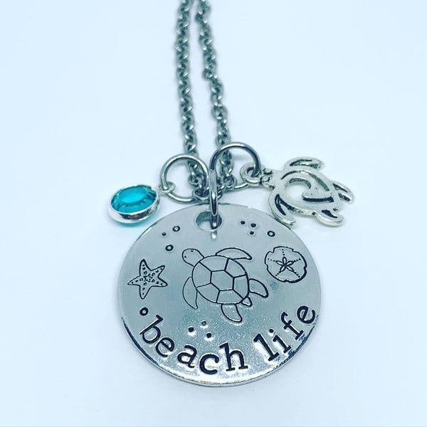 Beach Life - Hand Stamped Necklace