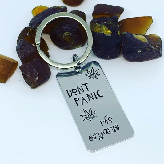 Don't Panic It's Organic Key Ring | Necklace | Earrings | Hemp | Marijuana | Hand Painted | Pot Leaf | Let It Go | CBD