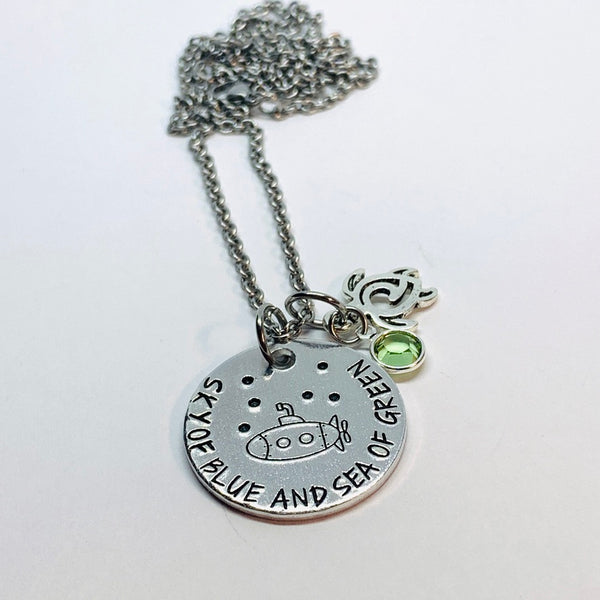 ... sky of blue and sea of green - Hand Stamped Necklace