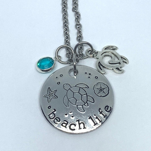Beach Life - Hand Stamped Necklace
