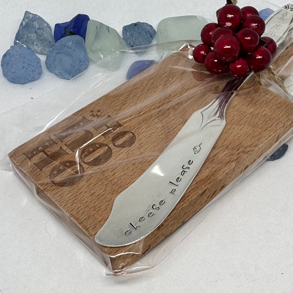 Gift Set - Vintage Silver Plated Hand Stamped Butter Knife & Cutting Board | Cheese Knife | Charcuterie
