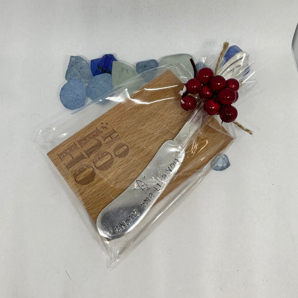 Gift Set - Vintage Silver Plated Hand Stamped Butter Knife & Cutting Board | Cheese Knife | Charcuterie