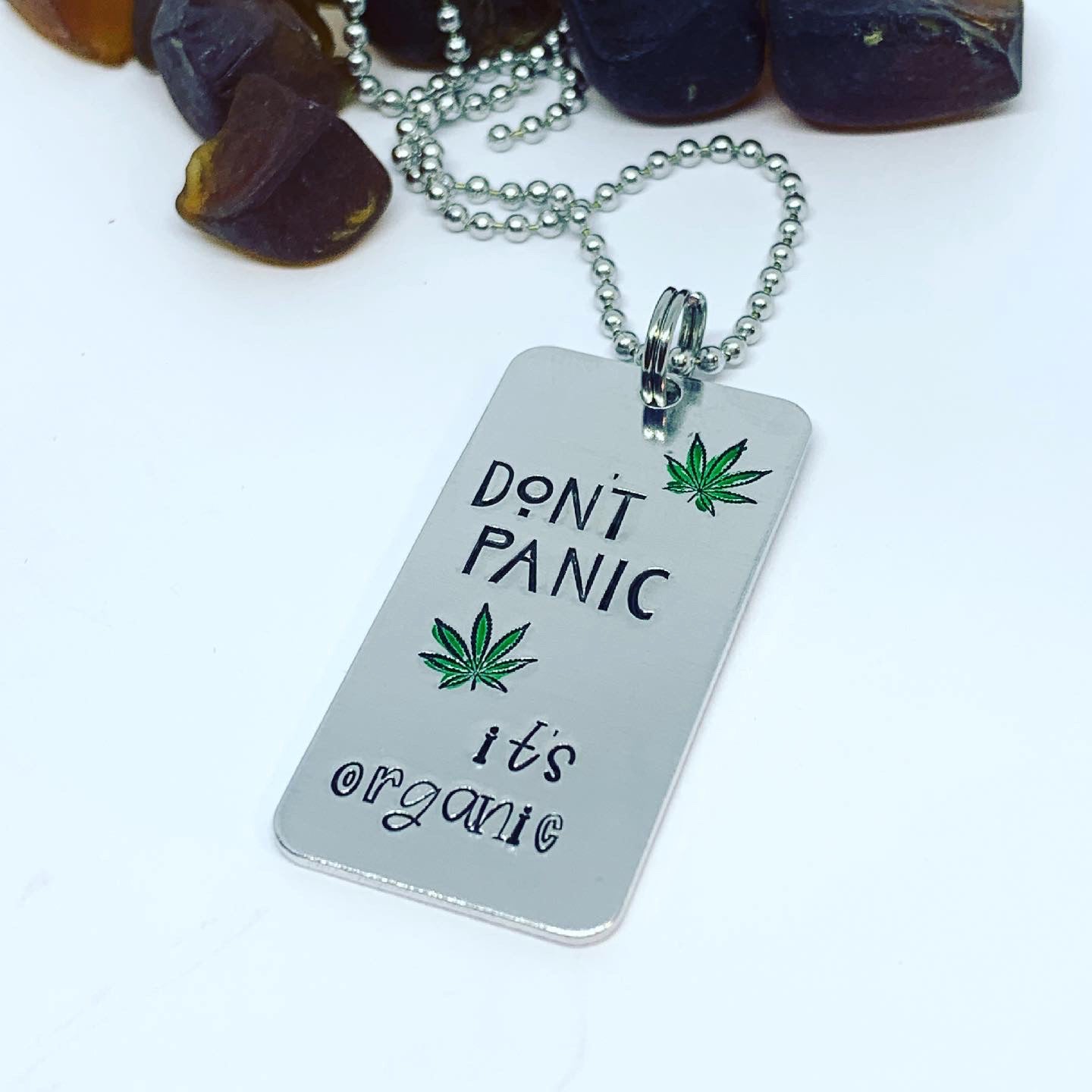 Don't Panic It's Organic Key Ring | Necklace | Earrings | Hemp | Marijuana | Hand Painted | Pot Leaf | Let It Go | CBD