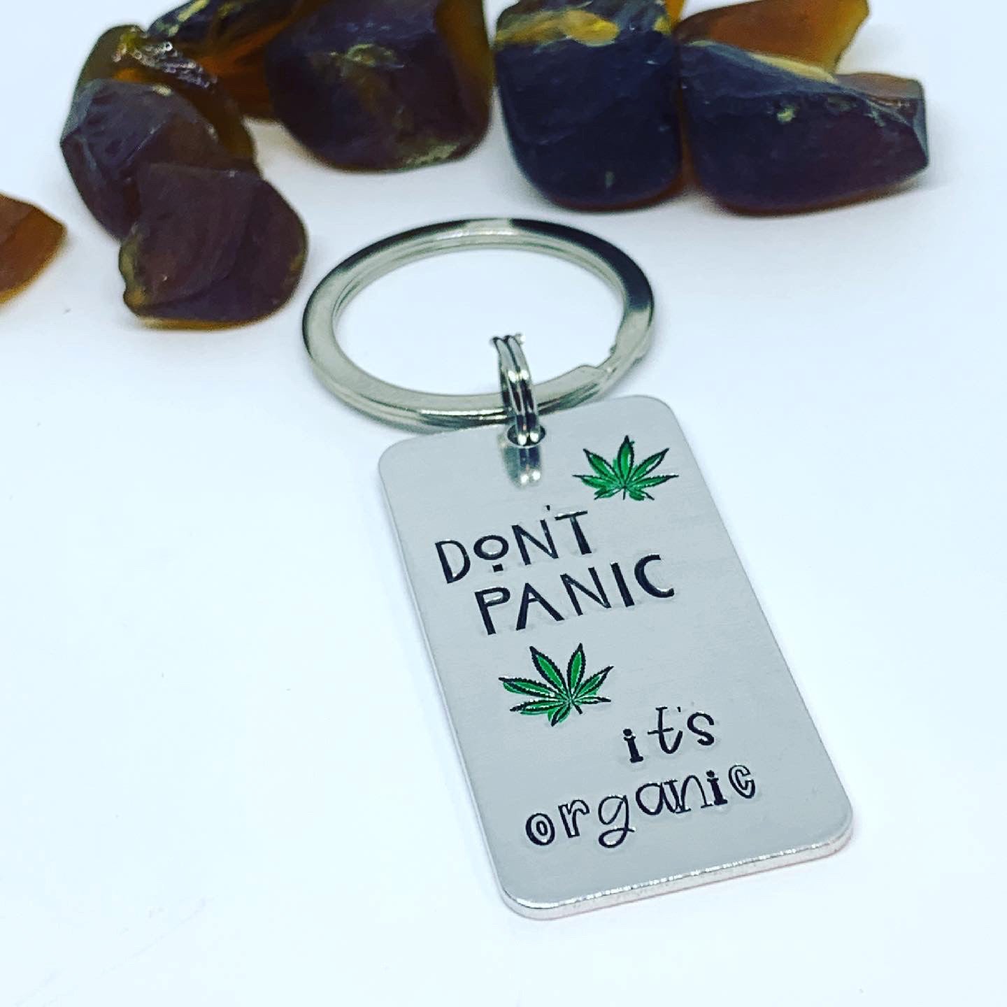 Don't Panic It's Organic Key Ring | Necklace | Earrings | Hemp | Marijuana | Hand Painted | Pot Leaf | Let It Go | CBD