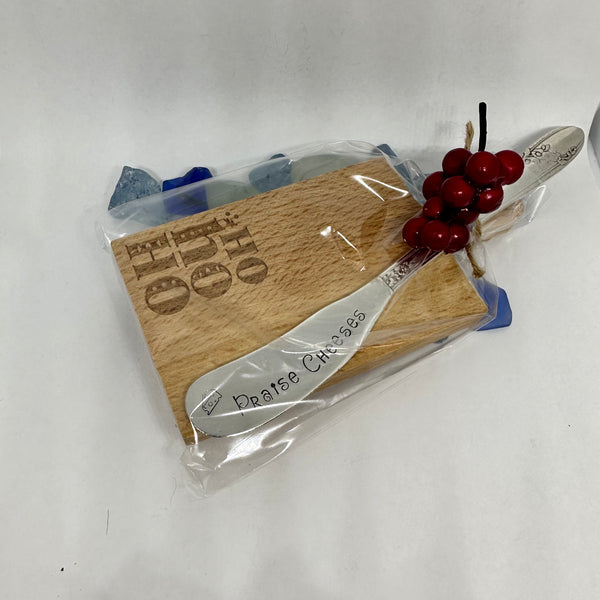 Gift Set - Vintage Silver Plated Hand Stamped Butter Knife & Cutting Board | Cheese Knife | Charcuterie