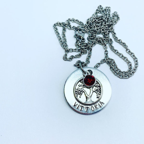 Tree of Life (Birthstone Optional) - Hand Stamped Necklace - Personalize Me!