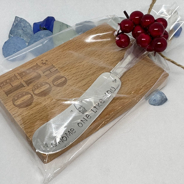 Gift Set - Vintage Silver Plated Hand Stamped Butter Knife & Cutting Board | Cheese Knife | Charcuterie