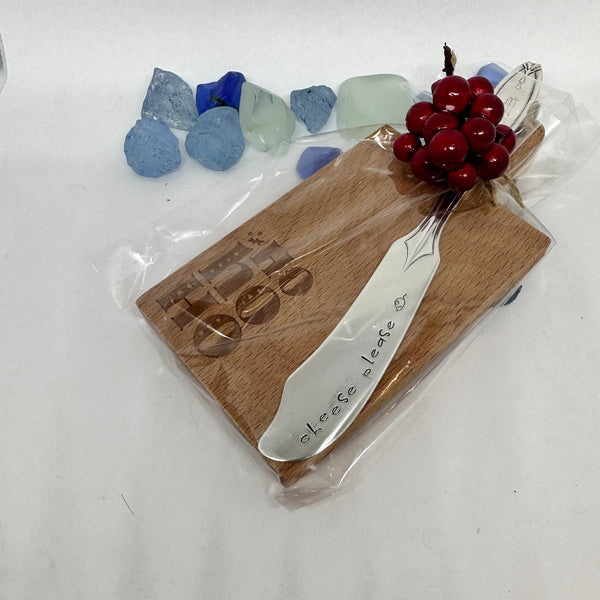 Gift Set - Vintage Silver Plated Hand Stamped Butter Knife & Cutting Board | Cheese Knife | Charcuterie