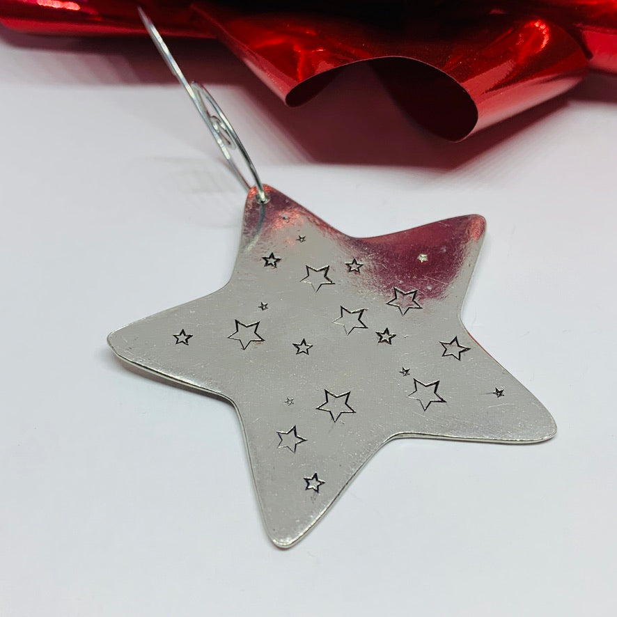 Oh Holy Night - Hand Stamped Ornament | Pewter Star Ornament | Christmas Ornament Religious | Hand Crafted Pewter Ornament | Holiday | Tree Decoration