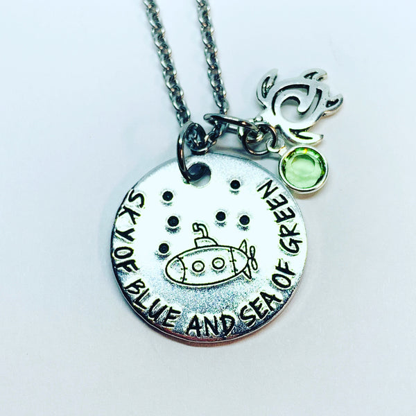 ... sky of blue and sea of green - Hand Stamped Necklace