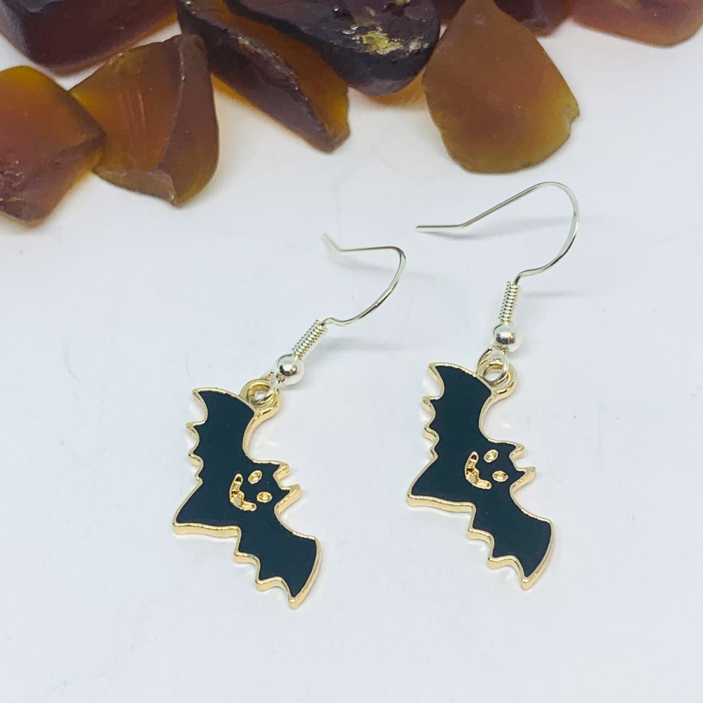 Black Bat Enamel Earrings with Silver Wires and Backs | Chiroptera Earrings | Fall Jewelry | Bat Earrings | Halloween Earrings