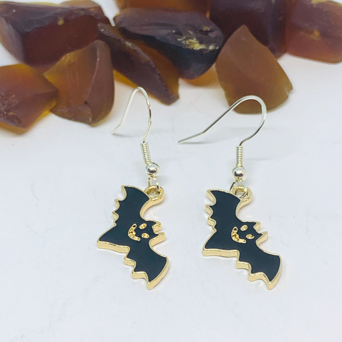 Black Bat Enamel Earrings with Silver Wires and Backs | Chiroptera Earrings | Fall Jewelry | Bat Earrings | Halloween Earrings