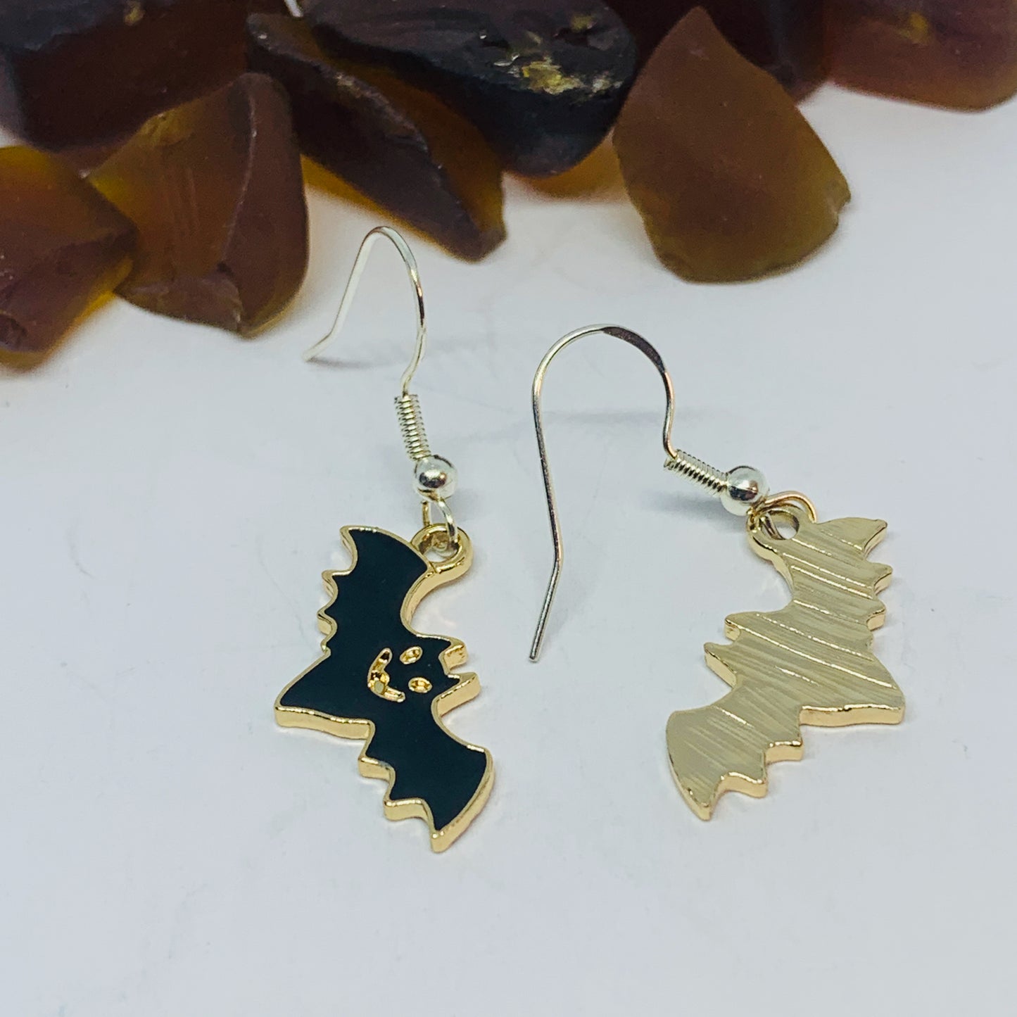 Black Bat Enamel Earrings with Silver Wires and Backs | Chiroptera Earrings | Fall Jewelry | Bat Earrings | Halloween Earrings