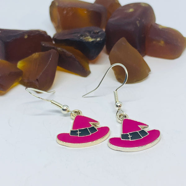Purple Witches Enamel Earrings with Silver Wires and Backs | Witches Earrings | Fall Jewelry | Witch Hat Earrings | Halloween Earrings