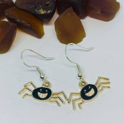 Black Spider Enamel Earrings with Silver Wires and Backs | Arachnid Earrings | Fall Jewelry | Spider Earrings | Halloween Earrings
