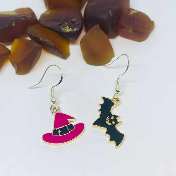 Purple Witches Enamel Earrings with Silver Wires and Backs | Witches Earrings | Fall Jewelry | Witch Hat Earrings | Halloween Earrings