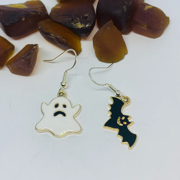 White Ghost Enamel Earrings with Silver Wires and Backs | Spirit Earrings | Fall Jewelry | Ghost Earrings | Halloween Earrings