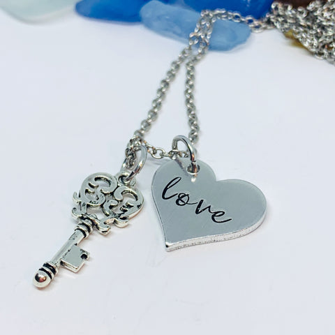 Love Heart and Key Necklace | Valentine Jewelry | Lock and Key Romantic Gift
