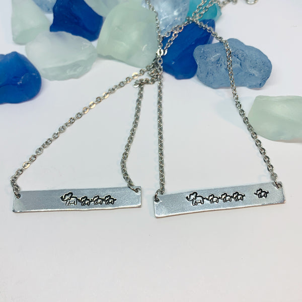 Mom Elephant Baby Elephants Mother's Day Bar Necklace | Personalized Stamped Necklace | Mother's Day Gift | Mother Child Stamped Bar Jewelry