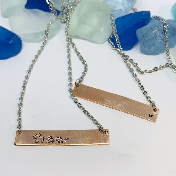 Mom Elephant Baby Elephants Mother's Day Bar Necklace | Personalized Stamped Necklace | Mother's Day Gift | Mother Child Stamped Bar Jewelry
