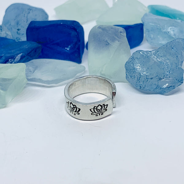 Lotus Flowers(s) Hand Stamped Toe Ring | July Birth Flower Ring | Om Minimalist Toe Ring | Mother Daughter Ring Set | BFFs Rings | Yoga Zen