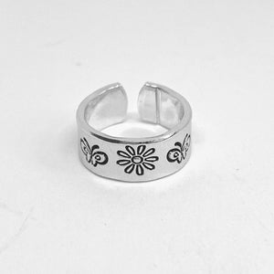 Daisy Flowers, Butterflies and Bees - Hand Stamped Toe Ring