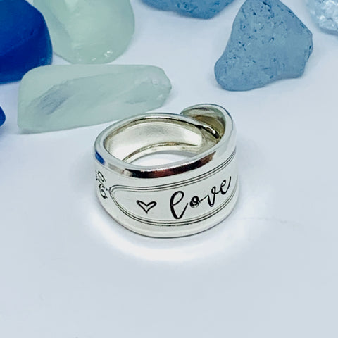 Vintage Spoon Ring with Hand Stamped "love"