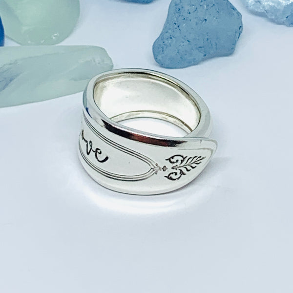 Vintage Spoon Ring with Hand Stamped "love"
