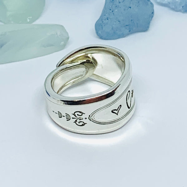 Vintage Spoon Ring with Hand Stamped "love"