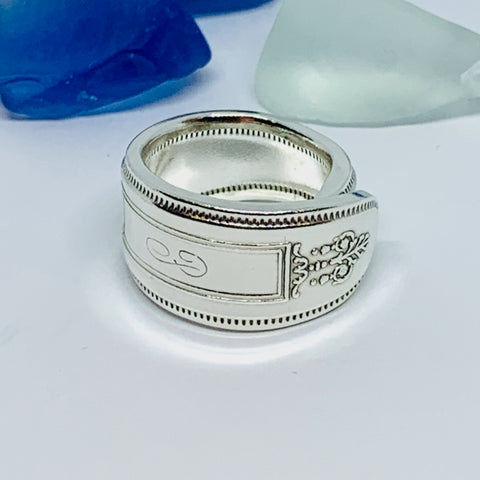 Vintage Spoon Ring with Stamped/Engraved Monogram "P" | Upcycled Ring | Silverware Spoon Ring | Antique Spoon Ring | Ring Made from Vintage Silverware