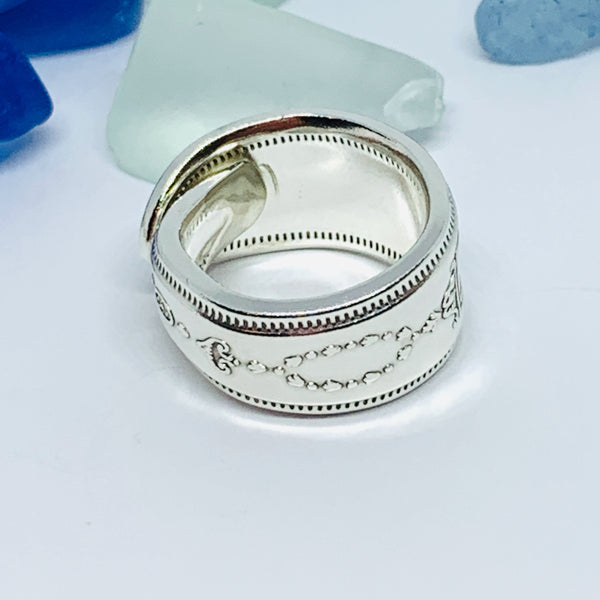 Vintage Spoon Ring with Stamped/Engraved Monogram "P" | Upcycled Ring | Silverware Spoon Ring | Antique Spoon Ring | Ring Made from Vintage Silverware