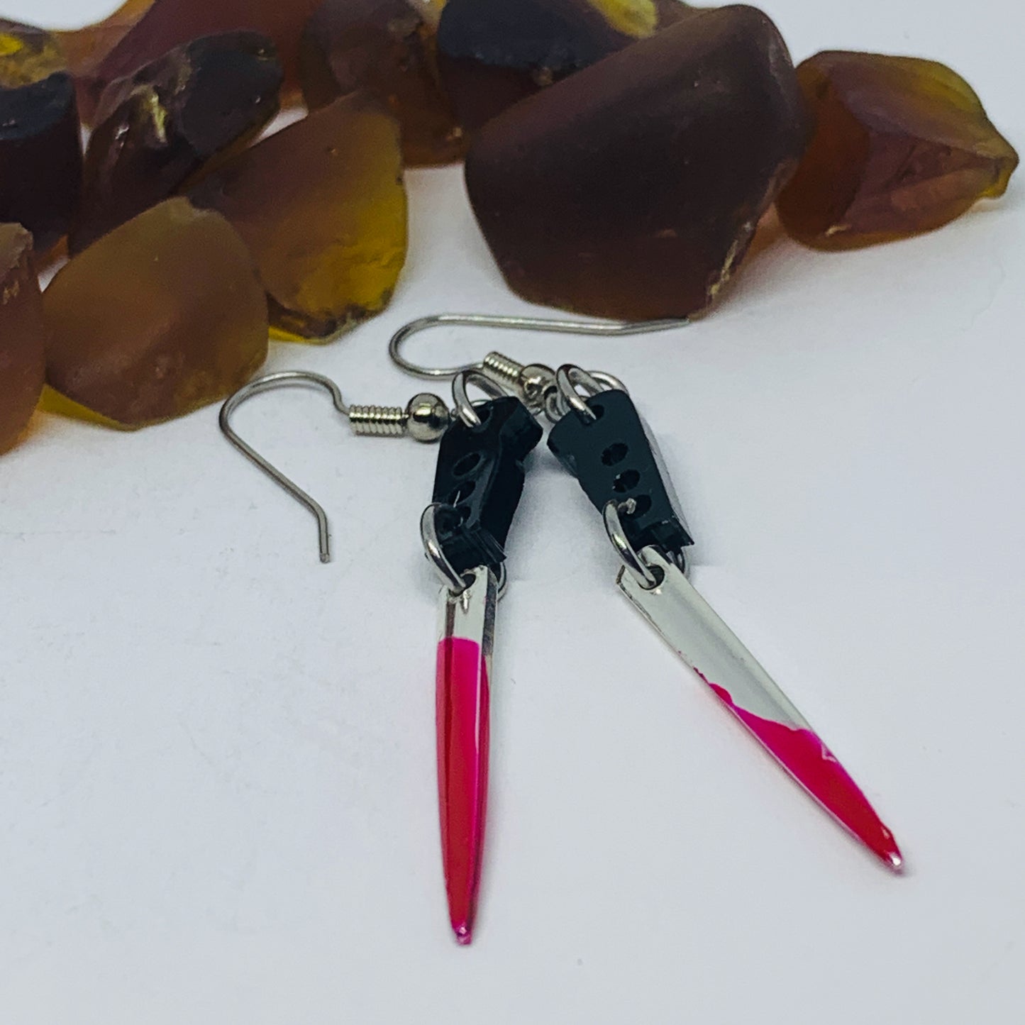 "Bloody Knife" Vintage Silverware Fork Tine Earrings w/ Silver Wires & Backs | Halloween Jewelry | Knife Earrings | Fake Blood Knife Jewelry