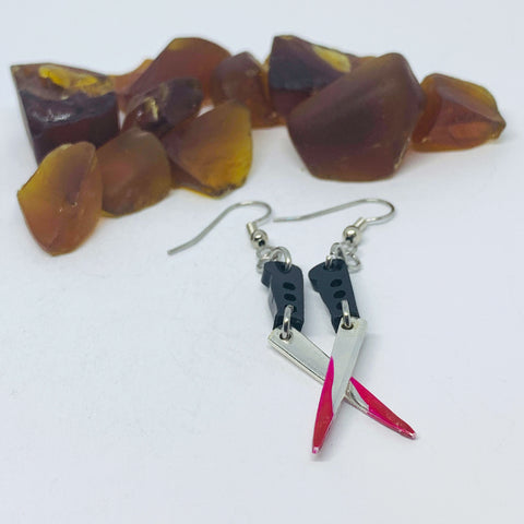 "Bloody Knife" Vintage Silverware Fork Tine Earrings w/ Silver Wires & Backs | Halloween Jewelry | Knife Earrings | Fake Blood Knife Jewelry