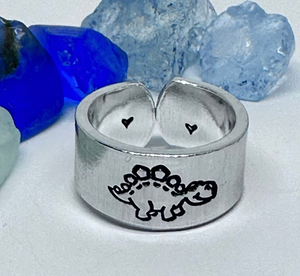 Dinosaurs Hand Stamped Metal Stacking Ring | Dino Adjustable Ring | Cute Fun Stegosaurus Ceratops
