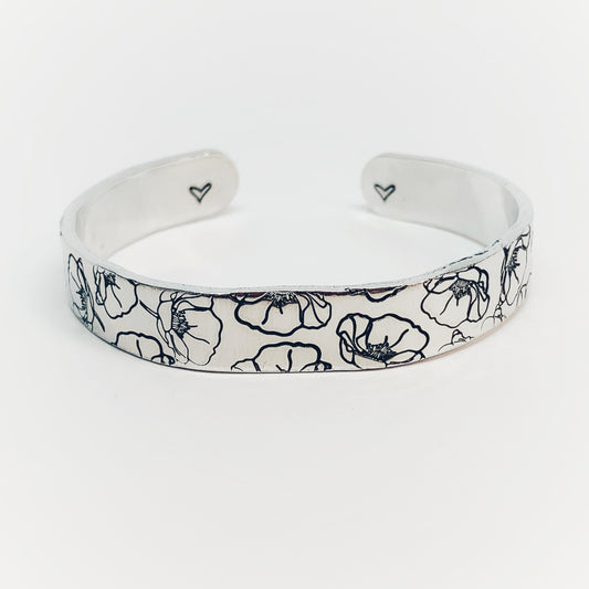 Poppies - Hand Stamped Cuff Bracelet