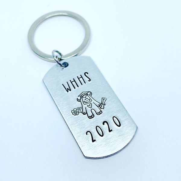 Love Monster Graduate - Hand Stamped Key Ring