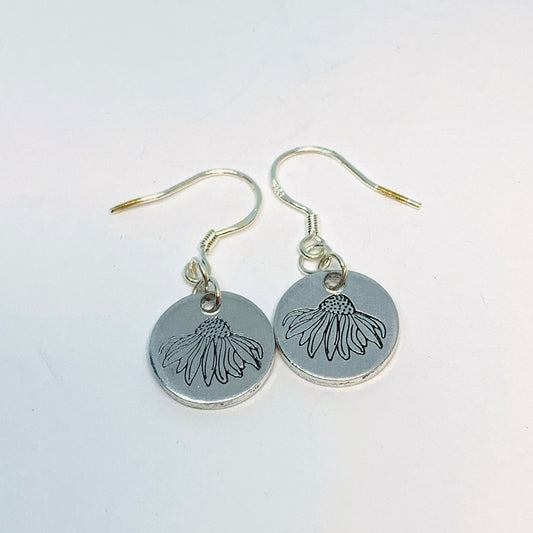 Echinacea Flowers - Hand Stamped Earrings