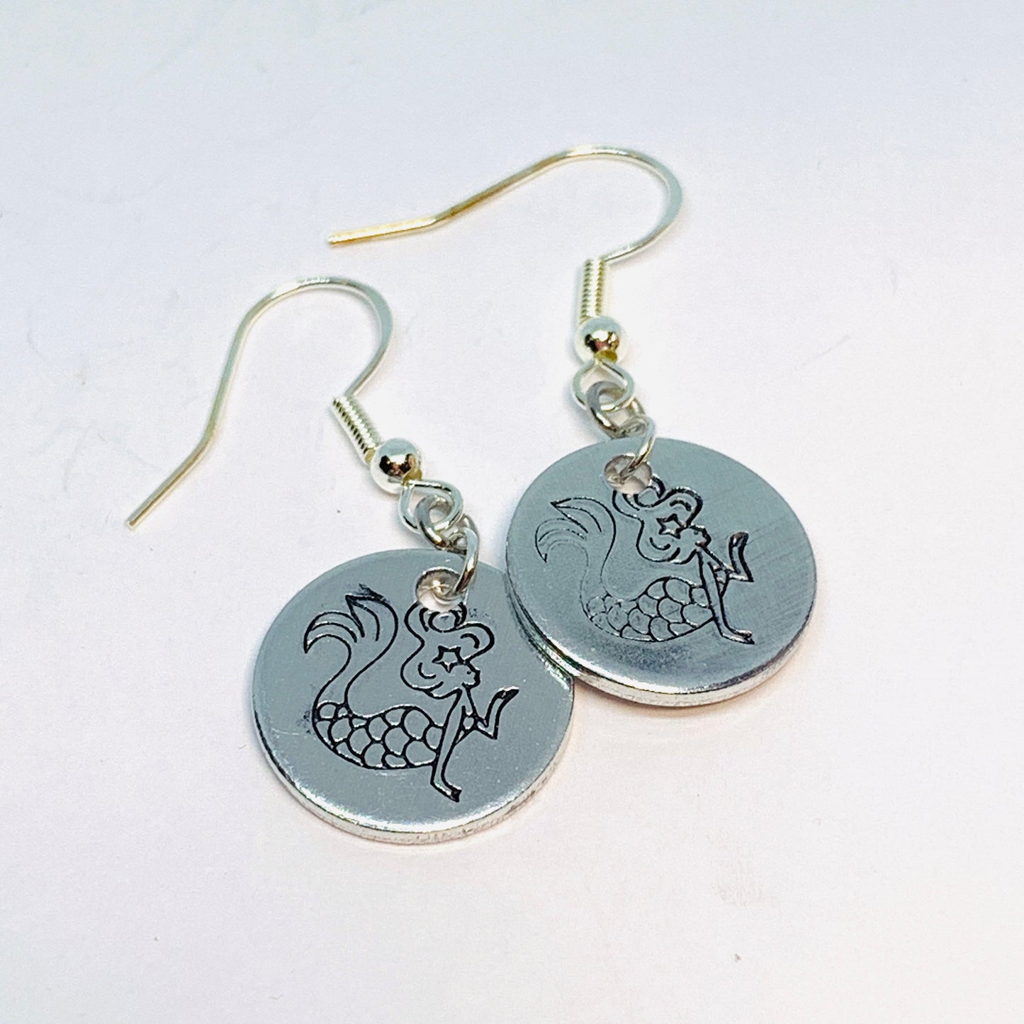 Kissing Mermaid - Hand Stamped Earrings