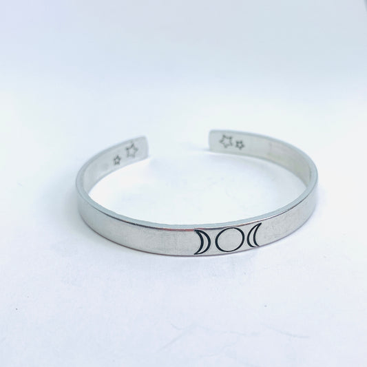 Triple Goddess Moon - Hand Stamped Cuff Bracelet