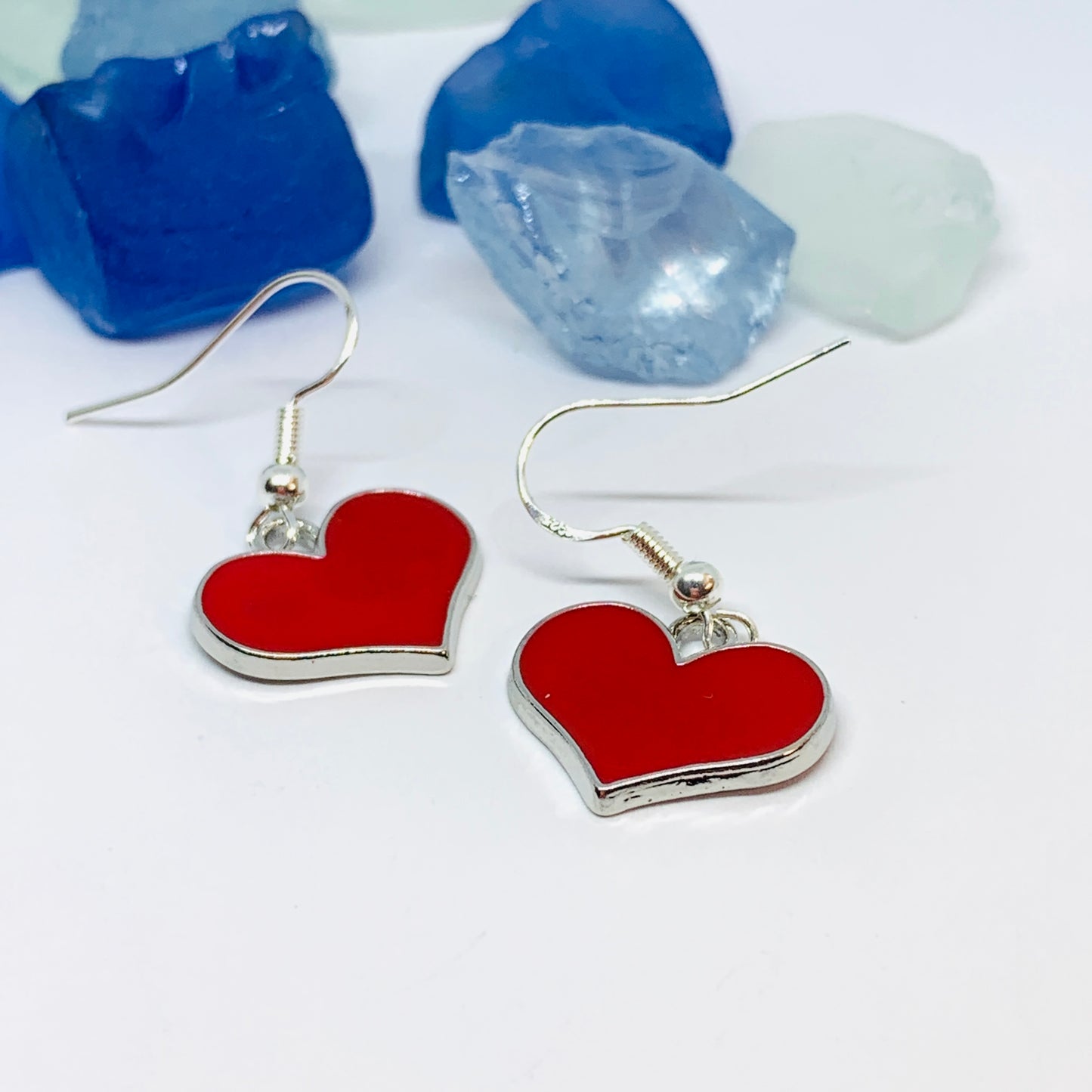 Red Hearts Dangle Enamel Silver Wire Earrings with Backs | Red Heart Love Earrings | Gifts for Her | Heart Earrings | Valentine’s Day Gift