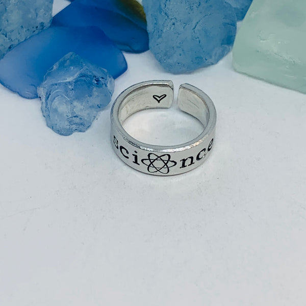 Science Hand Stamped Ring | Atom Molecule | Stamped Stacking Ring | Adjustable | Gift for Nerds