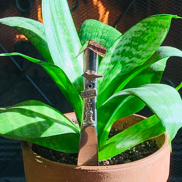 Vintage Silverware Bird House Plant Stake | Decorative Cheese Spreader | Bird Watcher Letter Opener | Copper Silverware Charms