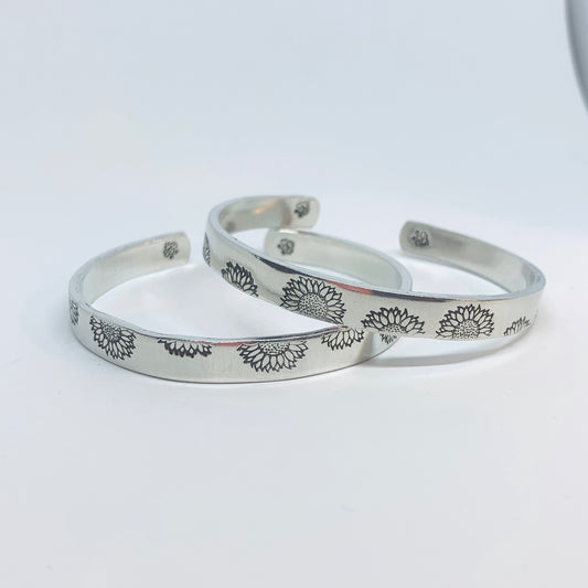 Sunflowers (Stacking Pair) - Hand Stamped Cuff Bracelet